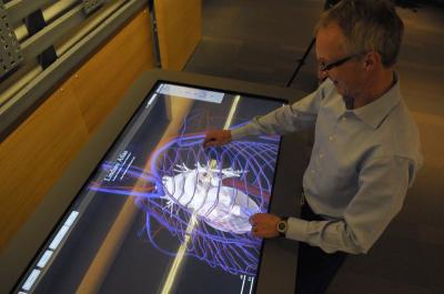 The LINDSAY Anatomy Atlas on a touch table in the Health Sciences Library, Cumming School of Medicine